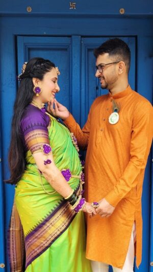 Sai Lokur Instagram - My Sweet little Dohal Jevan at home 🥰

Aai and baba to be ❤️

[Baby Shower, Dohal jevan, couple, dohale, mom to be, pregnancy diaries, Floral jewelry, green saree, aai, baby shower celebrations, parents to be, couple things, couple goals, mom dad]

#babyshower #babyshowerreels #couplegoals #couplethings #couplereels #momdad #parentstobe #genderreveal #boyorgirl #couple #husbandwife 
#floraljewellery #aai #Maa #momreels #momtobe #ootd #dohaljevan  #babyshowerphotoshoot #maternityphotoshoot #pregnancyreels #traditional #trendingreels #function