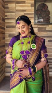 Sai Lokur Instagram - My Sweet little Dohal Jevan at home 🥰 Make up and hair - @sushmitabakalemakeupartistry Floral jewelry by @jewellery_by_siddhi [Baby Shower, Dohal jevan, dohale, mom to be, pregnancy diaries, Floral jewelry, green saree, aai, baby shower celebrations] #babyshower #babyshowerreels #floraljewellery #floraljewelry #aai #Maa #momreels #momtobe #getreadywithme #ootd #dohaljevan #babyshowerphotoshoot #maternityphotoshoot #pregnancyreels #banibani #greensaree #traditional #trendingreels #function