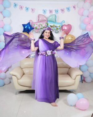 Sai Lokur Instagram - My Fairy-tale Baby Shower 🤰
I truly feel like a princess ❤️

Wearing this beautiful Maternity gown from @momswardrobe2020 
And this gorgeously hand made jewelry from @mrugasart 

[Baby Shower, Gender reveal, boy or girl, Pregnancy, Maternity, Mom to be, Mom life, Pampering, Gown, Baby Shower jewellery, Princess diaries, Floral jewelry, Baby Shower gown]

#babyshowerreels #maternityphotoshoot #babyshowerphotoshoot
#babyshower #babyshowerlook #babyshoweroutfit #babyshowergown #maternitygown #floraljewellery
#babyshowerjewellery #babyshowergown #maternityphotoshootideas
#princessdiaries #fairytale #purple #ombre #photoshootgowns