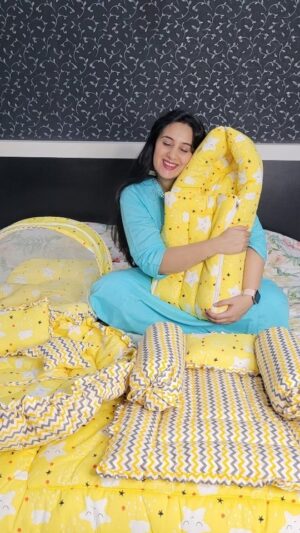 Sai Lokur Instagram - I am in love with this super soft and super cute bedding set combo from @fareto_international 

It includes : 
1 Mattress With Net
1 Sleeping Bag
1 Nest with Three pillow
1 Blanket
1 Pillow Set
1 Carry bed
And it costs only Rs 2499/- 

Go check it out on https://faretobaby.com/

#baby #babyessentials #babybeddingset #bedding #babybed #beddingset #newbornessentials #beddingcombo #babybedding #khalasi #cokestudio #babyreels #hospitalessentials #hospitalbag