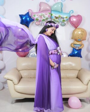 Sai Lokur Instagram - My Fairy-tale Baby Shower 🤰
I truly feel like a princess ❤️

Wearing this beautiful Maternity gown from @momswardrobe2020 
And this gorgeously hand made jewelry from @mrugasart 

[Baby Shower, Gender reveal, boy or girl, Pregnancy, Maternity, Mom to be, Mom life, Pampering, Gown, Baby Shower jewellery, Princess diaries, Floral jewelry, Baby Shower gown]

#babyshowerreels #maternityphotoshoot #babyshowerphotoshoot
#babyshower #babyshowerlook #babyshoweroutfit #babyshowergown #maternitygown #floraljewellery
#babyshowerjewellery #babyshowergown #maternityphotoshootideas
#princessdiaries #fairytale #purple #ombre #photoshootgowns