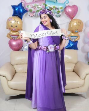 Sai Lokur Instagram - My Fairy-tale Baby Shower 🤰
I truly feel like a princess ❤️

Wearing this beautiful Maternity gown from @momswardrobe2020 
And this gorgeously hand made jewelry from @mrugasart 

[Baby Shower, Gender reveal, boy or girl, Pregnancy, Maternity, Mom to be, Mom life, Pampering, Gown, Baby Shower jewellery, Princess diaries, Floral jewelry, Baby Shower gown]

#babyshowerreels #maternityphotoshoot #babyshowerphotoshoot
#babyshower #babyshowerlook #babyshoweroutfit #babyshowergown #maternitygown #floraljewellery
#babyshowerjewellery #babyshowergown #maternityphotoshootideas
#princessdiaries #fairytale #purple #ombre #photoshootgowns