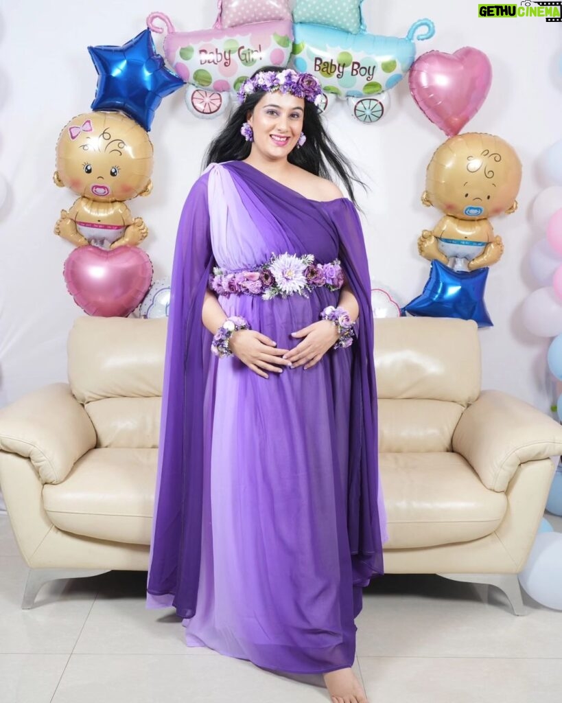 Sai Lokur Instagram - My Fairy-tale Baby Shower 🤰 I truly feel like a princess ❤️ Wearing this beautiful Maternity gown from @momswardrobe2020 And this gorgeously hand made jewelry from @mrugasart [Baby Shower, Gender reveal, boy or girl, Pregnancy, Maternity, Mom to be, Mom life, Pampering, Gown, Baby Shower jewellery, Princess diaries, Floral jewelry, Baby Shower gown] #babyshowerreels #maternityphotoshoot #babyshowerphotoshoot #babyshower #babyshowerlook #babyshoweroutfit #babyshowergown #maternitygown #floraljewellery #babyshowerjewellery #babyshowergown #maternityphotoshootideas #princessdiaries #fairytale #purple #ombre #photoshootgowns