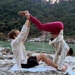 Sakshi Pradhan Instagram - #Balancing amidst the #sacred #energy of the Ganga, I find solace in the #fluid #dance of yoga poses. Each stretch and breath becomes a mindful communion with the river's #timeless flow, #grounding me in the present #moment . In this sacred space, the union of body and spirit #echoes the harmony of nature, a poignant reminder to be fully present in the #embrace of tranquility. 🧘‍♀️🧘🌊 #YogaByTheGanga #MindfulnessJourney #FlowingInHarmony #yoga #goat #tranquility #Peace Uttarakhand