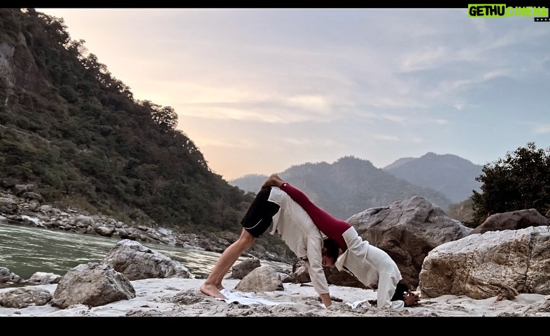 Sakshi Pradhan Instagram - #Balancing amidst the #sacred #energy of the Ganga, I find solace in the #fluid #dance of yoga poses. Each stretch and breath becomes a mindful communion with the river's #timeless flow, #grounding me in the present #moment . In this sacred space, the union of body and spirit #echoes the harmony of nature, a poignant reminder to be fully present in the #embrace of tranquility. 🧘‍♀️🧘🌊 #YogaByTheGanga #MindfulnessJourney #FlowingInHarmony #yoga #goat #tranquility #Peace Uttarakhand