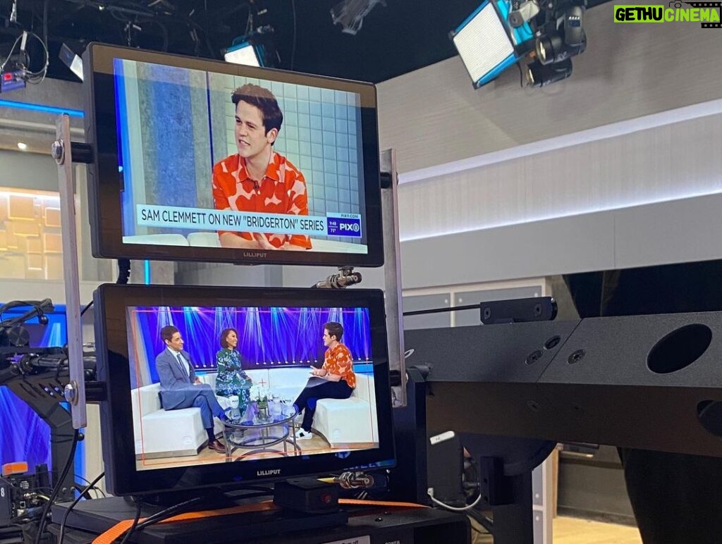 Sam Clemmett Instagram - Thank you @pix11news for having me on to chat about Queen Charlotte!! Styling @mrfabioimmediato Grooming Alex Keating Thank you @sandroparis New York, New York