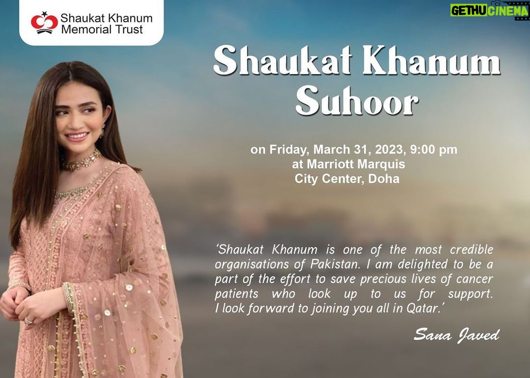 Sana Javed Instagram - 'Having a Hospital in Karachi that will go on to serve those who cannot afford treatment is a huge milestone and I am delighted to be a part of it. I look forward to joining you at the Shaukat Khanum Fundraising Gala in Qatar Let's together save lives!' @shaukatkhanum #ZakatForShaukatKhanum #EasetheBurdenofCancer #SKMCH #Zakat #Ramadan #Charity #ZakatForSKMCH