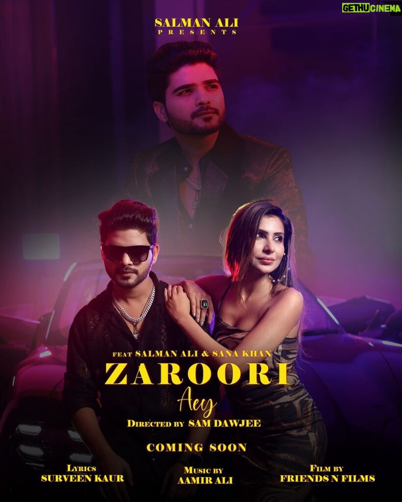 Sana Sultan Instagram - New Song Alert! Here Is The First Official Poster Of My New Song ‘ Zaroori Aey’ Can’t Wait To Share With You All, This Is My First Step Towards Independent Music, Need Your Support And Love ❤️ Salman Ali Presents - Zaroori Aey Feat. Singer @officialsalman.ali & @sanakhan00 Shot & Directed By : @directorsamdawjee Music by : @aamiralimusic Lyrics By : @surveenkaurmusic Mua : @meghagothwal.makeupartist Video Production : @friendsnfilmsmedia Stay Tuned 🎶