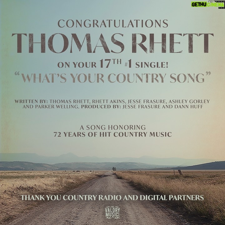 Scott Borchetta Instagram - I MEAN... 1️⃣7️⃣ COME ON @ThomasRhettAkins! 🎉 “What’s Your Country Song” also marks TR’s 11th consecutive No. 1 on the Medibase/Country Aircheck chart, leading the charge with the longest active streak in the format. 👏👏👏 @BigMachineLabelGroup