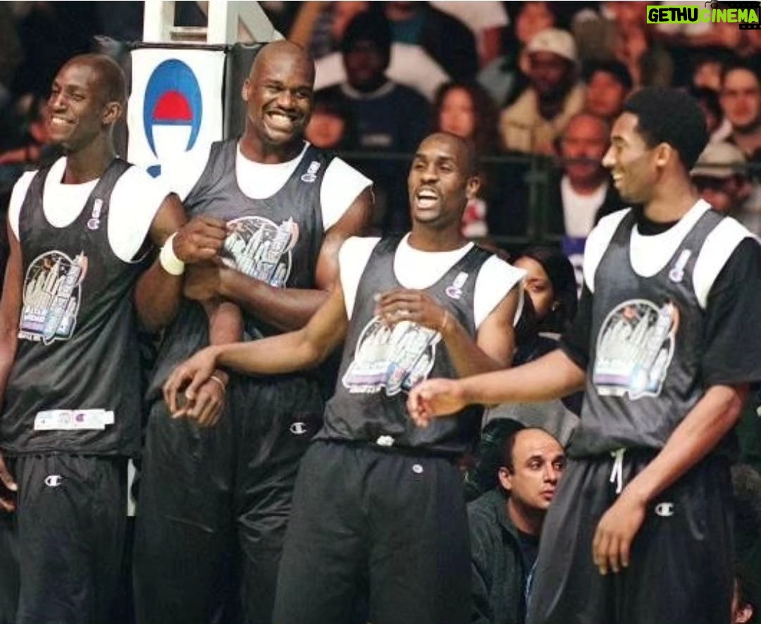 Shaquille O'Neal Instagram - KG, Shaq, GP and Kobe during the West squads practice during NBA All-Star Weekend. (1998)
