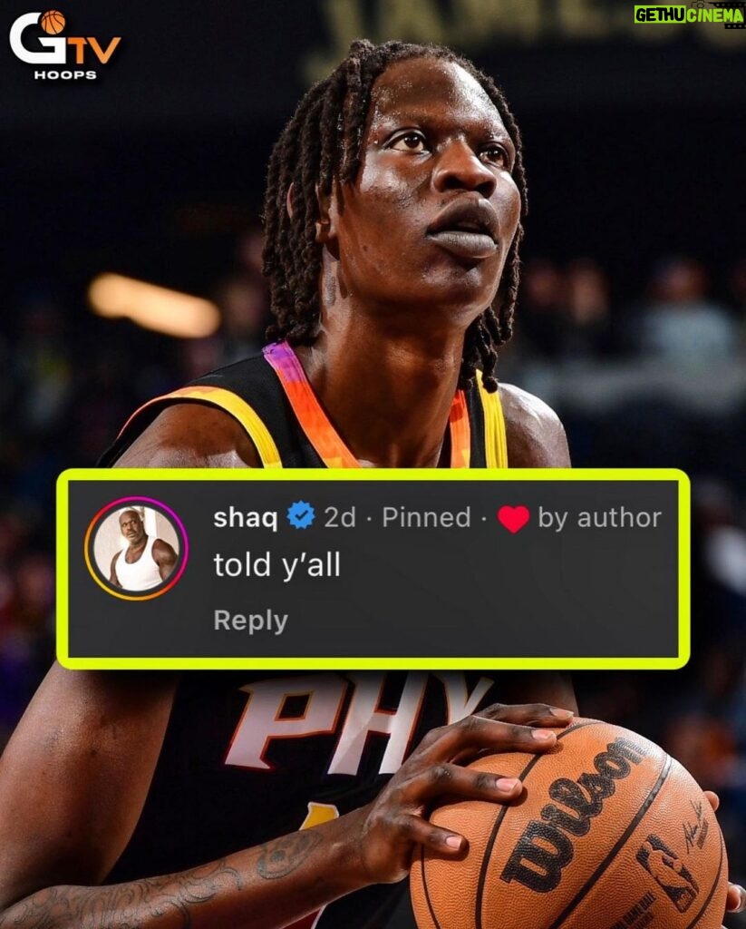 Shaquille O'Neal Instagram - Shaq commented this under our Bol Bol post! 🤣🐐 He’s been a big supporter of Bol over the past few years…even back when he was with Denver. The Suns have let him loose over the last two games and he has 25 PTS on 10/13 FG off the bench during that span. @shaq (🎥: NBA on TNT)