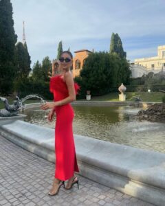 Shay Mitchell Instagram - wedding tip: slippers are a must Congrats @sarahpeluser & @ambassadorshah on your beautiful celebration of ❤️ Thank you for giving me a place to wear this dress to. Jk Love you both. Hotel Eden, Rome