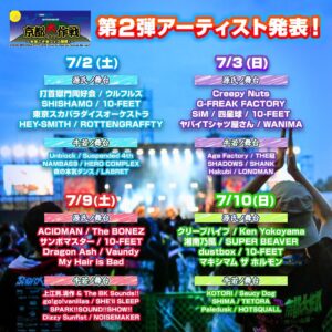 Shonan no Kaze Instagram - 湘南乃風5年ぶりの京都大作戦出演決定！！

<夏伝説”第2弾>
『京都大作戦2022〜今年こそ全フェス開祭!〜』

【日時】2022年7月2日(土)、7月3日(日)、7月9日(土)、7月10日(日)
※湘南乃風の出演は7月10日(日)
※雨天決行 / 荒天中止
【時間】全日 開場 9:30 / 開演 11:00
【会場】京都府立山城総合運動公園　太陽が丘特設野外ステージ

【チケット料金】
1日券：￥8,778
前2日券：￥17,556
後2日券：￥17,556
(税込・全自由［整理番号なし］)
※オリジナルラベル除菌スプレー付き
 
※小学生以上チケット必要
※未就学児入場無料
※小学生以下の入場は保護者同伴のみ入場可能
※出演アーティストは都合によりキャンセル・変更となる場合があります。
　その際チケット代金の払い戻しは行いません。予めご了承ください。
※チケット購入後のキャンセル・変更は一切出来ません。

【お問い合わせ】
<公演に関するお問い合わせ>
サウンドクリエーター
TEL:06-6357-4400 (月〜金 12:00〜15:00※祝日を除く)
https://www.sound-c.co.jp/contact/

<チケットに関するお問い合わせ>
京都大作戦チケットセンター（平日のみ）
https://ticket-every.jp/kyotodai/contact/

▼『京都大作戦2022〜今年こそ全フェス開祭!〜』オフィシャルHP
https://kyoto-daisakusen.kyoto/22/

#湘南乃風
#Roadto20周年
#第2弾
#live
#夏フェス
#夏伝説