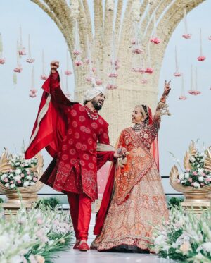 Shrenu Parikh Instagram - Taken forever ❤️🧿 21/12/23
.
#LoveAtFirstTake 
Bride’s 
Look designed and Make up by @nehaadhvikmahajan 

Outfit : @bridesofkalki 
Hair by @timemachinebrides @shinejanarthanan 
Bridal set by @khuranajewelleryhouse 

.
Bridal accessories by @raabtabyrahul 
Footwear by @houseofvian 
Groom’s 
Outfit by @runit_gupta 
 accessories by @raabtabyrahul 
Decor and Event managed by @thetuliptouch 
Location @lilleria.riverside 
Photography @oragraphy 
Catering by @barodacaterers