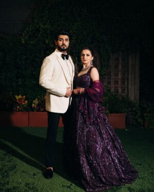 Shrenu Parikh Instagram - All that Glitters is not gold it’s “BLING” 🥰💍🧿
.
#LoveAtFirstTake 
.
Bride’s look designed , Styled By & Makeup💄 By :- @nehaadhvikmahajan 
.
Hair by @mmtimemachine @timemachinebrides 
👗Outfit:- @neerusindia 
.
💎Jewellery:- @khuranajewelleryhouse 
.
🥼groom’s outfit:- @runit_gupta 
.
📸photography:- @oragraphy @canonindia_official 
.
Event managed and decor by:- @thetuliptouch