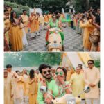 Shrenu Parikh Instagram - The start of a new chapter , sealed with Haldi 💛 💚 Love, laughter and family 🥰 #LoveAtFirstTake . Outfits of me and Akshay specially curated with love by @reenachopra Styled by @reenachopra Jewellery @sonisapphire Jewellery Styled by @nehaadhvikmahajan Bangles by : @rajputi_chuda_store Photography by @oragraphy Decor @the.creative.window . Make -up by @the_beautytown . Hair by @shinejanarthanan @mmtimemachine Event managed by @thetuliptouch Catering by @barodacaterers