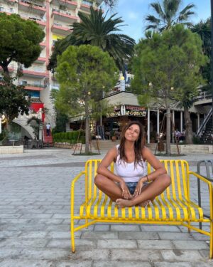 Sofia Pavlidou Instagram - When life gives you a lemon coloured bench , sit on it with a smile😀

#yellow #sun #sunnyday #happy #bless #love