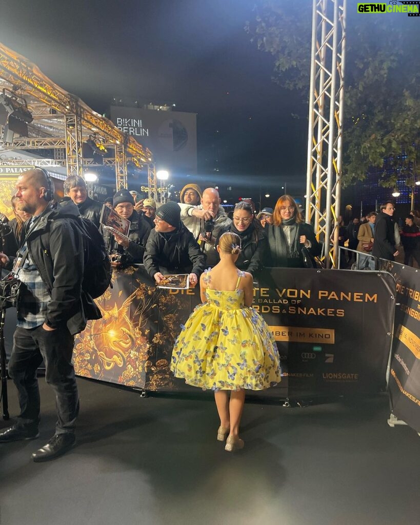 Sofia Sanchez Instagram - World Premiere in Berlin for @thehungergames The Ballad of Songbirds & Snakes 🕊️🐍 I had the time of my life meeting fans, signing autographs and watching the movie for the very first time! It is the most amazing film and I’m so proud! My dress is an homage to the working title of the film “Butterfly” as well as a nod to the butterfly symbol for Down syndrome awareness and my debut as an actress on the big screen. The colors yellow and blue are the colors of DS Awareness and my home country Ukraine. Truly a work of art by the amazing #houseofpetunia It was a night I will never forget! #corememory Custom Dress & Styling: @dolorispetunia 🦋 Hair & Makeup: @thesanchezsix 💫 Upper West Berlin