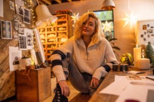 Sophie Simnett Instagram - shooting in @jackwills at the studio!! 📷 
Christmas is a comin’ folks !! ✨✨ #JWBYYOU #ad