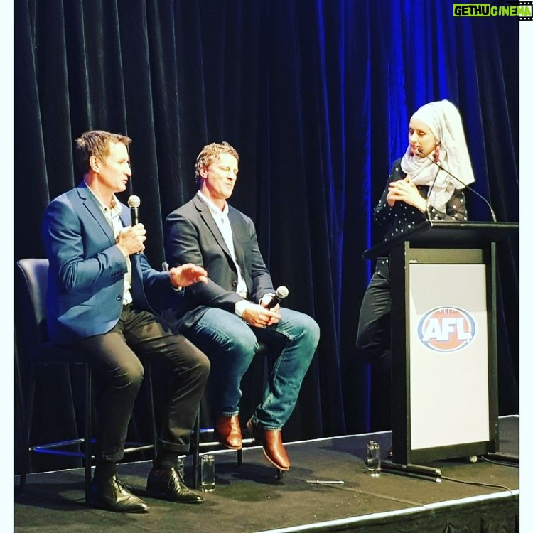 Susan Carland Instagram - Last night I got to interview these two football greats at Marvel Stadium for the AFL Iftar! I told them it would be a cross between AFL 360 & 7:30 (but I think mostly it was me asking “what’s it like being so great?”)