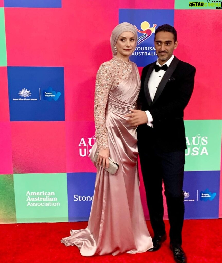 Susan Carland Instagram - Hello from LA! So great to attend the G’day USA gala hosted by the AAA last night, where Waleed was MC! It’s a night that celebrates the relationship between the arts industries in Aus and the US, and one of the highlights of the night was when they brought out piles of Tim Tams to every table. Now friends, I don’t want to alarm anyone but I noticed at the end of the night that someone (can only have been an American, as no Australian would ever) had taken one bite of the Tim Tam and LEFT THE REST ON THE TABLE. This can only be seen as an act of aggression and possibly war from what was once a great ally and I’m sure urgent talks are under way. ANYWAY. My dress is by none other than @aleemyusufcouture, make up was by @giigiisbeauty and in that last picture? You see me gazing absolutely adoringly at my husband. I know. Too much 🤷‍♀️ Los Angeles, California