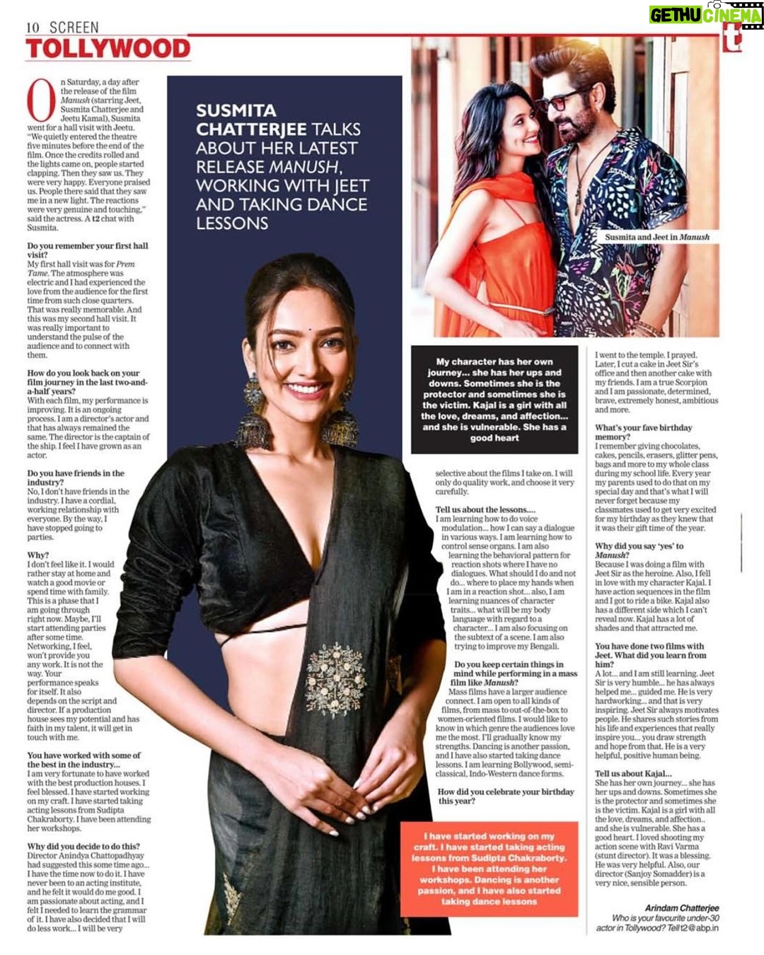 Susmita Chatterjee Instagram - Thank you @t2telegraph @chatarindam ❤️ Manush 🌻 @jeet30 @jeetzfilmworks @grassrootent