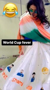 Sweta Singh Instagram - #cricketworld A Chaniya Choli experiment for the World Cup by local designer Sumit and Riaz Thought of trying it myself 😄😄 Ahmedabad,gujrat