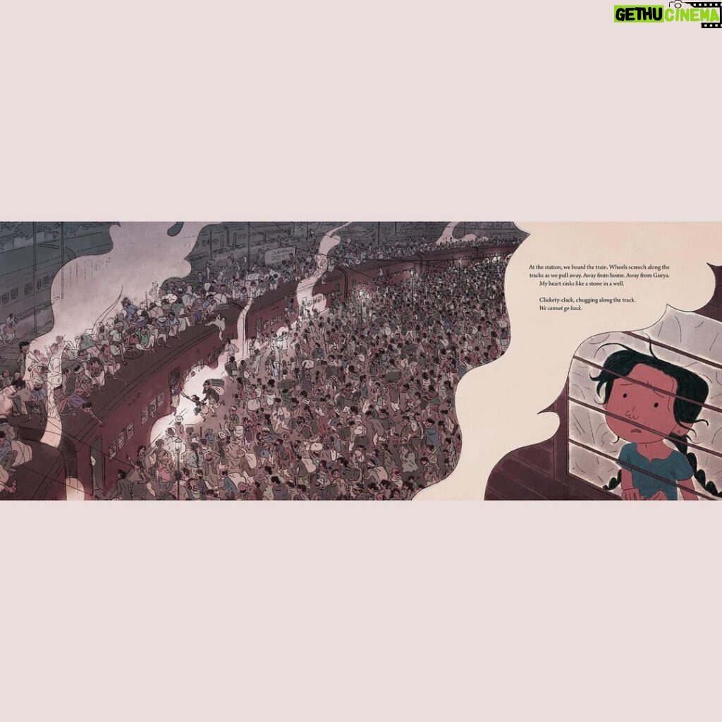 Tarun Lak Instagram - “Clickety-clack, chugging along the track. We cannot go back” This was the first spread I worked on for ‘The Moon from Dehradun’ 🌙 and also took the longest. It was the heaviest scene to draw to carry the reality of hoards of people having to flee across the border on trains, literally packed to the roofs of the carriages. I tried to show a little story with each of the individual people in the crowd, since they would’ve all had a unique experience going through the traumatic Partition. This still being Azra’s story, it was important to show it from her point of view. I played with a few compositions before landing on this one, with the help of my art director on the project. A print of this will be hung up at the Original Art Show by the Society of Illustrators in New York. If you’re around November 10 to February, feel free to drop by. I’m thrilled to be featured in their show. Text by @shirinshamsi1 ✨ Published by @simonkids #themoonfromdehradun #picturebook #illustration #indiapakistan #partition #kidlitart