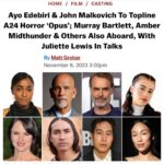 Tatanka Means Instagram - 🎞️ Excited to share this news🙏 Grateful to go back to work filming w an amazing cast & director and badass sister @ambermidthunder Thank you for the love n support ❤️‍🔥🎥 https://deadline.com/2023/11/opus-movie-ayo-edebiri-john-malkovich-murray-bartlett-1235597407/