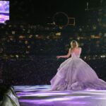 Taylor Swift Instagram - Really blows my mind that we have one last city on the US leg of The Eras Tour. Santa Clara this weekend was a partyyy, both crowds were so loud and rowdy. And I’ll never forget when @alanahaim @estehaim and @daniellehaim emerged wearing their gowns from the Bejeweled video 😂 Loved every second of those shows and can’t wait for LA. Playing six shows at Sofi Stadium lets goooooo. 💕 📷: @jeffkravitz @gettyimages