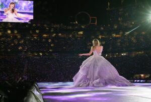 Taylor Swift Instagram - Really blows my mind that we have one last city on the US leg of The Eras Tour. Santa Clara this weekend was a partyyy, both crowds were so loud and rowdy. And I’ll never forget when @alanahaim @estehaim and @daniellehaim emerged wearing their gowns from the Bejeweled video 😂 Loved every second of those shows and can’t wait for LA. Playing six shows at Sofi Stadium lets goooooo. 💕 📷: @jeffkravitz @gettyimages