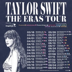 Taylor Swift Instagram - I’m enchanted to announce my next tour: Taylor Swift | The Eras Tour, a journey through the musical eras of my career (past and present!) The first leg of the tour will be in stadiums across the US, with international dates to be announced as soon as we can! Feeling like the luckiest person alive because I get to take these brilliant artists out on tour with me: @paramore, @radvxz, @phoebebridgers, @girlinred, @whereismuna, @haimtheband, @gracieabrams, @gayle and @owennmusic. I can’t WAIT to see your gorgeous faces out there. It’s been a long time coming 🥰