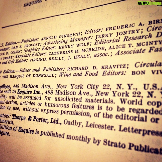 Ted Kravitz Instagram - An early copy of Esquire magazine's UK edition: Published by my much loved, much missed grandpa.