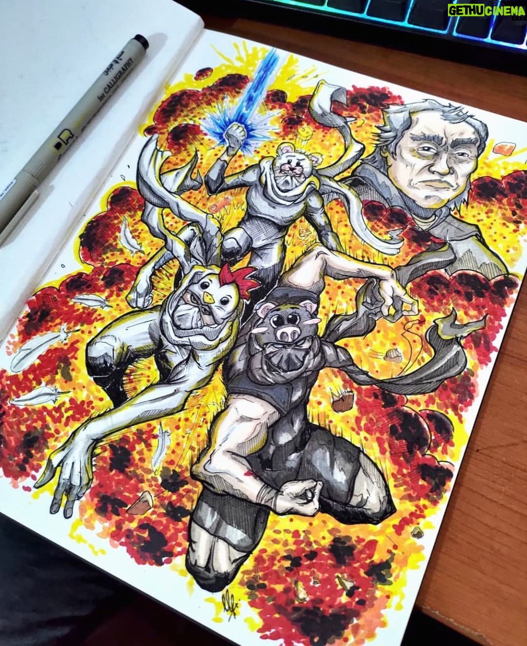 The Gregory Brothers Instagram - thanks to @mangal_preetham for this glorious #chickenattack art! Takeo grows more powerful every time the TCU expands 🙏🐀🐓🐖 #takeocinematicuniverse #schmoyoho (link in the bio to the latest episode)