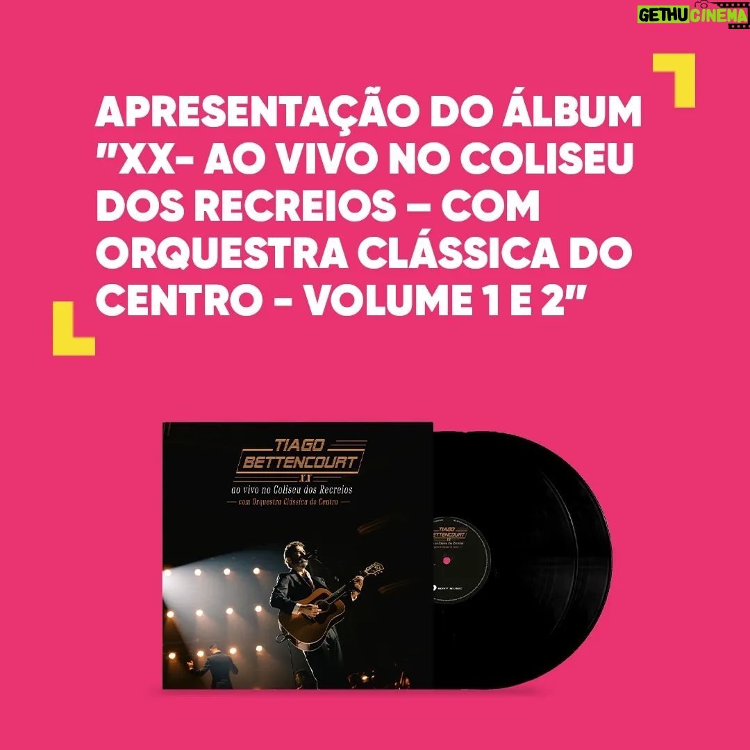 Tiago Bettencourt Instagram - No final do ano do ano passado, Tiago Bettencourt, fez dois espetáculos muito especiais, que contaram com a Orquestra Clássica do Centro de Coimbra e com a sua banda. Os espetáculos foram registados em áudio e vídeo, e deram origem a um álbum duplo "XX- Ao Vivo No Coliseu Dos Recreios – com Orquestra Clássica do Centro - volume 1 e 2". Em 2023 Tiago Bettencourt comemora 20 anos de carreira e lança o tão esperado álbum duplo ao vivo, que conta com duas convidadas especiais: Cláudia Pascoal e Mariana Norton. E ainda um tema inédito "Caminhar". Neste trabalho, Tiago Bettencourt conseguiu fundir "passado e presente - pop e clássico" nas suas canções de sucesso. Para assinalar o lançamento do disco, o artista vai estar #nafnac para apresentar alguns temas ao vivo e sessão de autógrafos. #tiagobettencourt #xx #20anosdecarreira #fnacsessions #sessaodeautografos FNAC Colombo