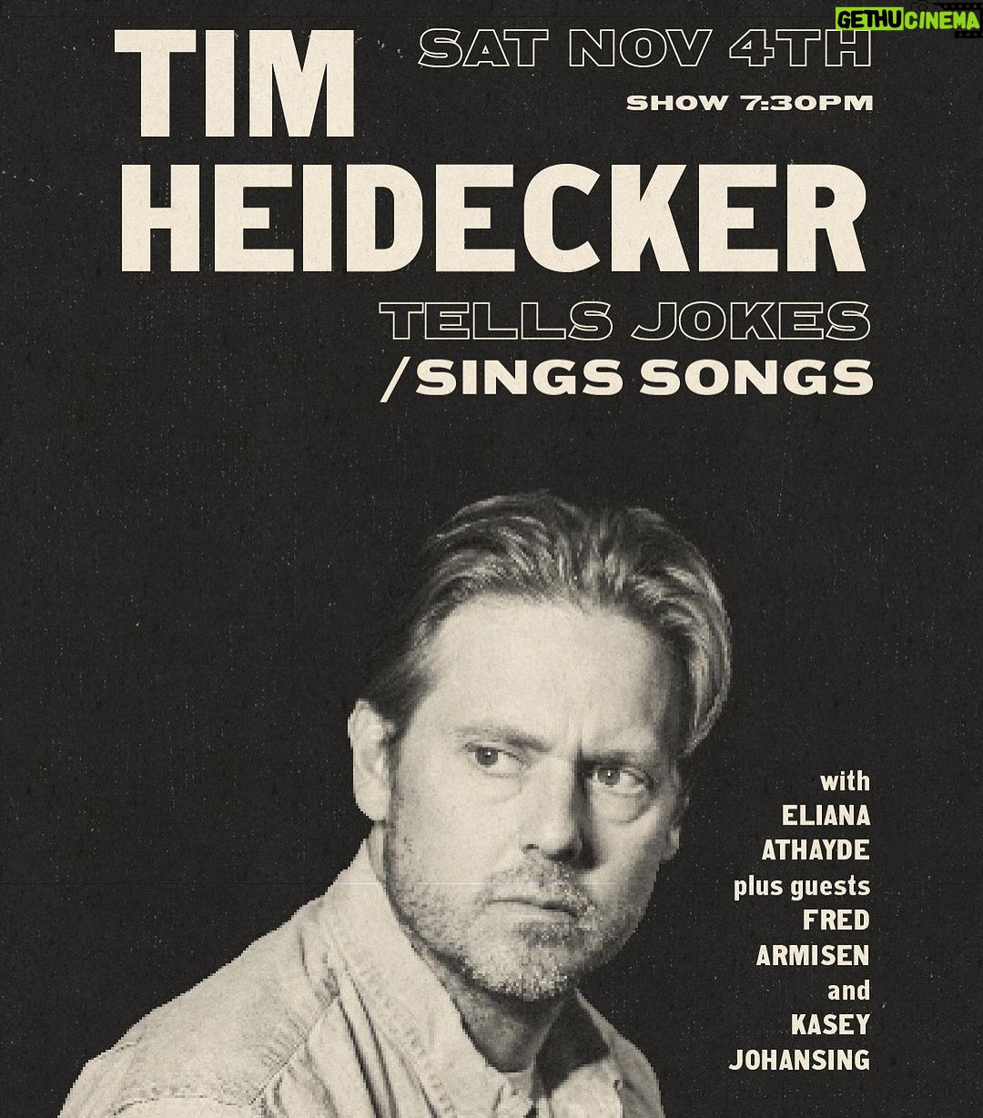 Tim Heidecker - 2.4K Likes - I’m very excited about this new live show I’m putting together!!! A bunch of new goofs and gags, singing some songs with my pal @elianabassist THE bassist and singer with the VGB… goofing around with the one and only @sordociego / and a few songs from the great @kaceyjohansing / all happening 11/4 at @dynastytypewriter !!!