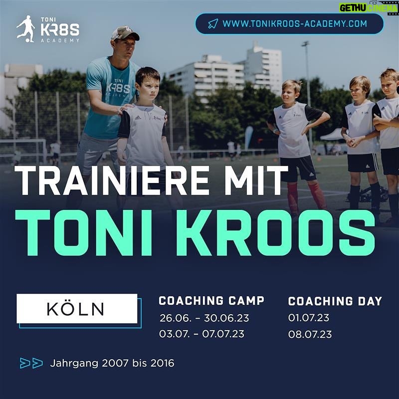 Toni Kroos Instagram - Ferien-Camps und Trainingstage in Köln und Rostock 👉 www.tonikroos-academy.de Trainiere mit Toni in Köln und mit seinem Bruder Felix oder seinem Vater Roland in Rostock ⚽💪 Trainiere wie die Profis mit von Toni ausgewählten Übungen, einer Academy Trainingsausrüstung von adidas und coolen special Acts 👀 Verschiedene Termine im Juni, Juli und August. Wir sehen uns dort 👋 #kroos #fussball #fussballcamp #köln #rostock #nrw #mv