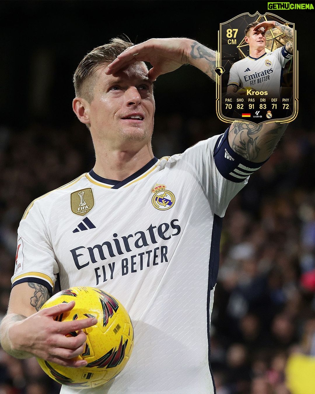 Toni Kroos Instagram - 🔥 In-form @Toni.Kr8s | Toni Kroos está on 🔥 🎮 Available in #FC24 now @EASPORTSFC | #TOTW