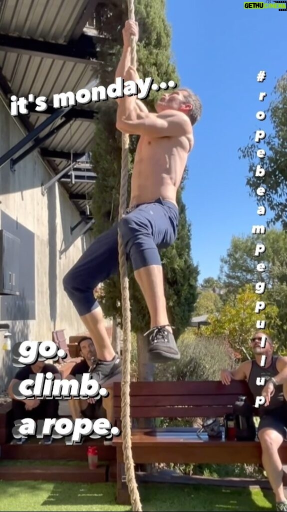Tony Horton Instagram - a staple of the sunday ninja workout with @tonyshorton, "rope-beam-peg-pullup" will test your #timeundertension, your #gripstrength , and your ability to not fall on your butt. #adventure #exercise #fitness #fit #fun #getmoving #goclimbsomething #goclimbarope #motivation #mondaymotivation #monday #moveyourbody #pushyourlimits #training #fitforlife #tonyhorton #powernationfitness #instafit #instafitness #ropeclimb Los Angeles, California