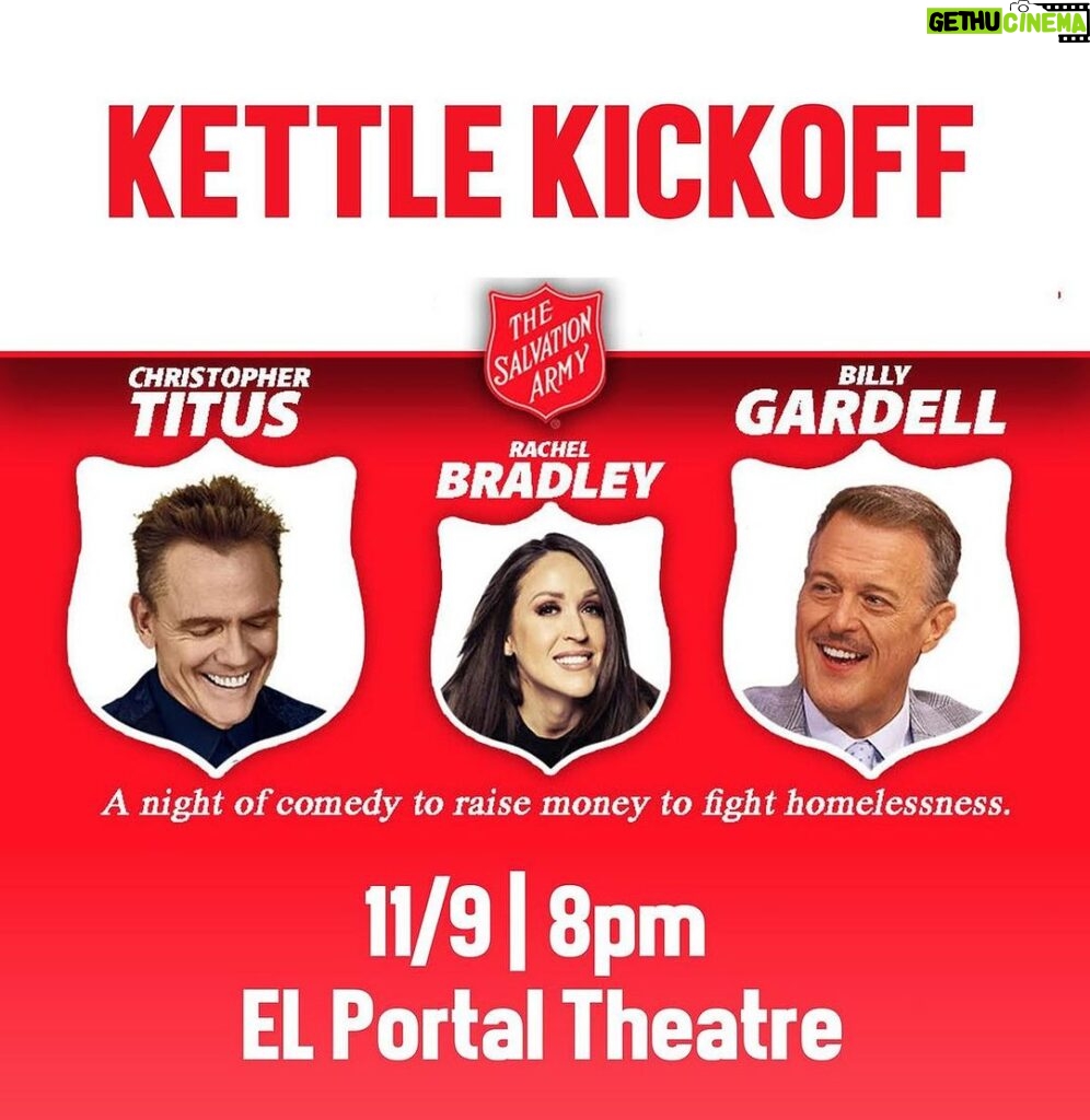 Tony Horton Instagram - 🔔 TONIGHT'S THE NIGHT! 🔔 Power Nation, are you ready to laugh for a good cause? The Salvation Army Fundraising Comedy Concert is happening TONIGHT at 8pm PT at the El Portal Theatre! 😄 Join me, Christopher Titus, Rachel Bradley, and Billy Gardell as we bring the house down with humor and heart. Let's make a real impact and support the fight against homelessness in Los Angeles. Grab your last-minute tickets, and let's fill the night with laughter and generosity. See you there! www.elportaltheatre.com/kettlekickoff.html #ComedyForACause #SalvationArmy #HomelessnessAwareness #TonyHortonEvents