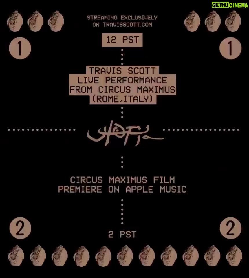 Travis Scott Instagram - LIVE STREAM UTOPIA LIVE FROM ROME 12pst Then at 2pm Circus Maximus Film for everyone on apple