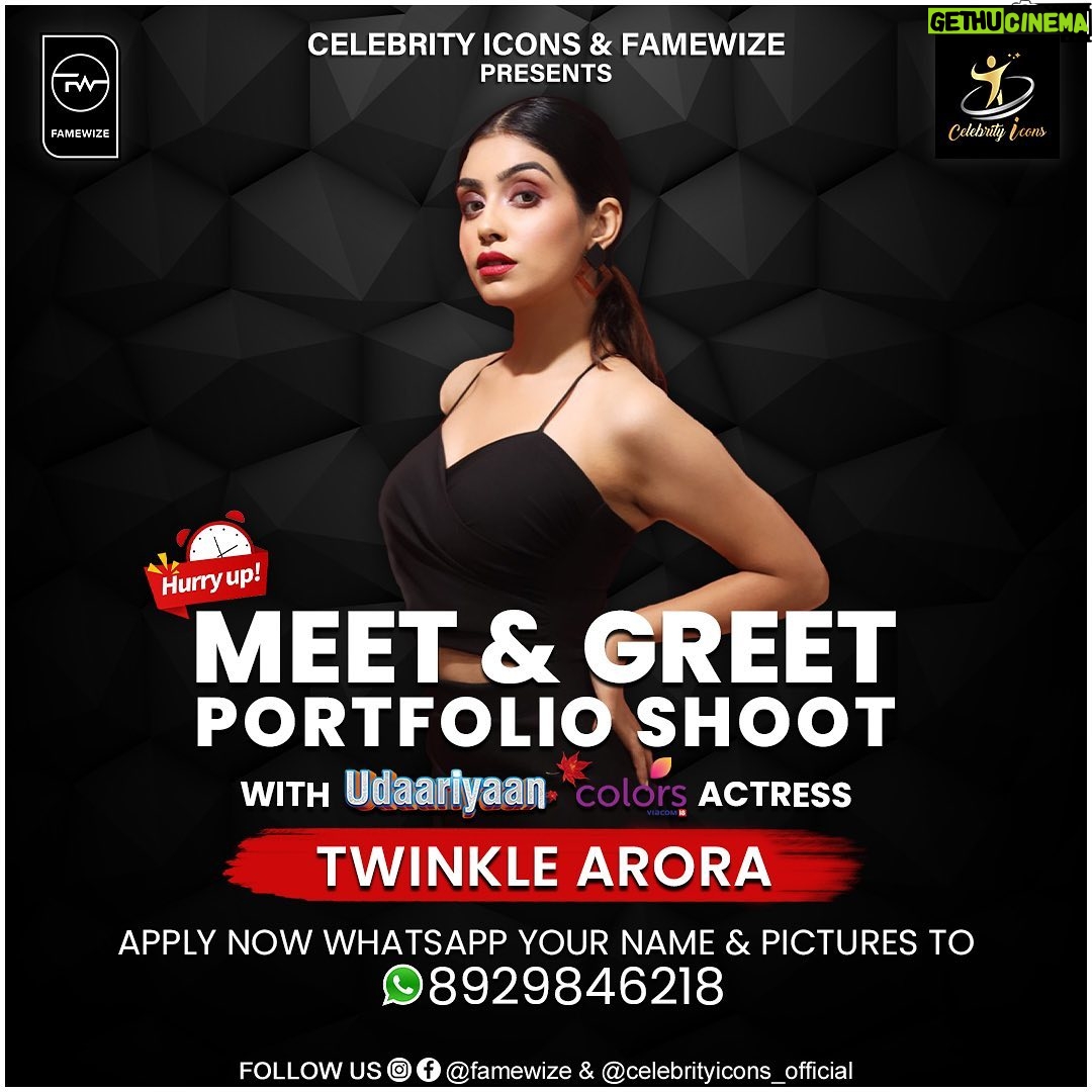 Twinkle Arora Instagram - Hey All, I am Happy To Announce That i am coming to Meet You All For The Fashion Photoshoot In Your Cities. @celebrityicons_official With @famewize So What You Are Waiting For? Grab Your Chance To Meet @thetwinklearora ASAP. Simply Register Yourself: Kindly WhatsApp Your Full Details 👇🏻 Name, City & Pictures To → 8929846218 OR DM @celebrityicons_official OR @famewize And Get Selected For Meet & Greet & Amazing Photoshoot With @Twinkle Arora In (New Delhi) (Bhopal) (Ahmedabad) (Chandigarh) And Other Cities As Well. •Founder: @kundanguptaofficial @shilparajput_official #celebrityicons #famewize #twinklearora #colorstv #newdelhi #kolkata #ahmedabad #bhopal #lucknow #jaipur #pune #mumbai #event #modeling #acting #meetandgreet #photoshoot #portfolio #celebritiesshoot #tvartist #reelsstar