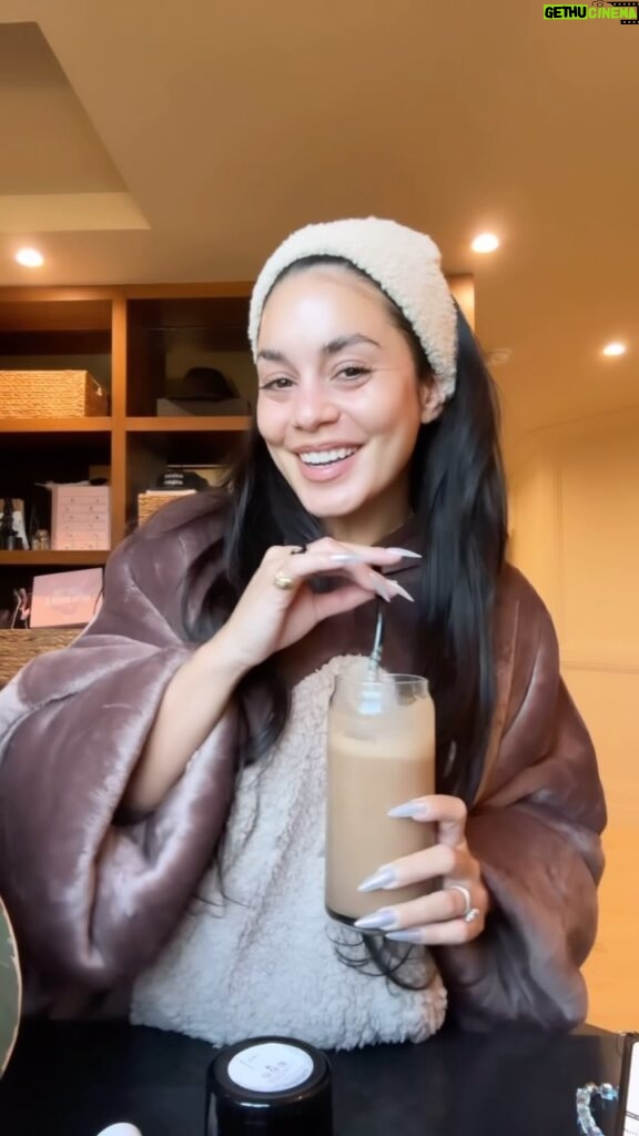 Vanessa Hudgens Instagram - #ad GRWM for a packed day! Today is going to be a busy one, so I know I have to start my day right. That’s why I’m choosing to #feelplantygood and starting my day with my favorite, Beige Not Boring Smoothie. Silk Almondmilk and the other nutrients help me feel planty good all day! Join me to take on the @silk Feel Planty Good Challenge and you could even win free breakfast for life! Go to the link in my bio to sign up, find my recipe and even download a coupon! #recipes #grwm