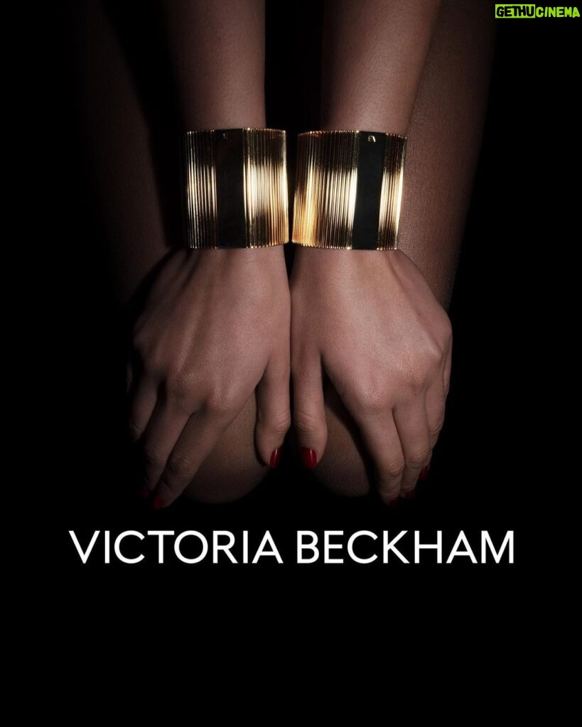 Victoria Beckham Instagram - Bold, sculptural accessories add a decorative twist to seasonal dressing. Shop the Perfume Cuff and Frame Buckle Belt at VictoriaBeckham.com and at 36 Dover Street. #VBHoliday