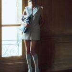 Victoria Beckham Instagram - VICTORIA BECKHAM SPRING SUMMER 2024 Country motifs manifest in sharply cut, square suiting, paired with knee-high socks and V-shaped heels for a touch of British country sensibility. Discover every look from the show at VictoriaBeckham.com. Photographed by @ZoeJbrt. #VBSS24