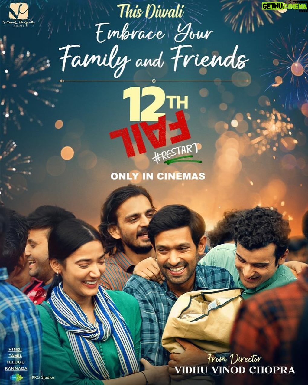 Vikrant Massey Instagram - Join 12th Fail in celebrating Diwali with love, laughter, and unforgettable embraces. ππ€ Book your tickets today! π (Link in bio) #ZeroSeKarRestart Watch #12thFail IN CINEMAS ONLY, a film inspired by a million true stories. ππ₯ @vidhuvinodchoprafilms @zeestudiosofficial @medhashankr @anantvjoshi @anshumaan_pushkar #VikasDivyakirti @arsgeeta @itsharishkhanna @priyanshuchatterjee @moitrashantanu @swanandkirkire @saregama_official @krgstudios