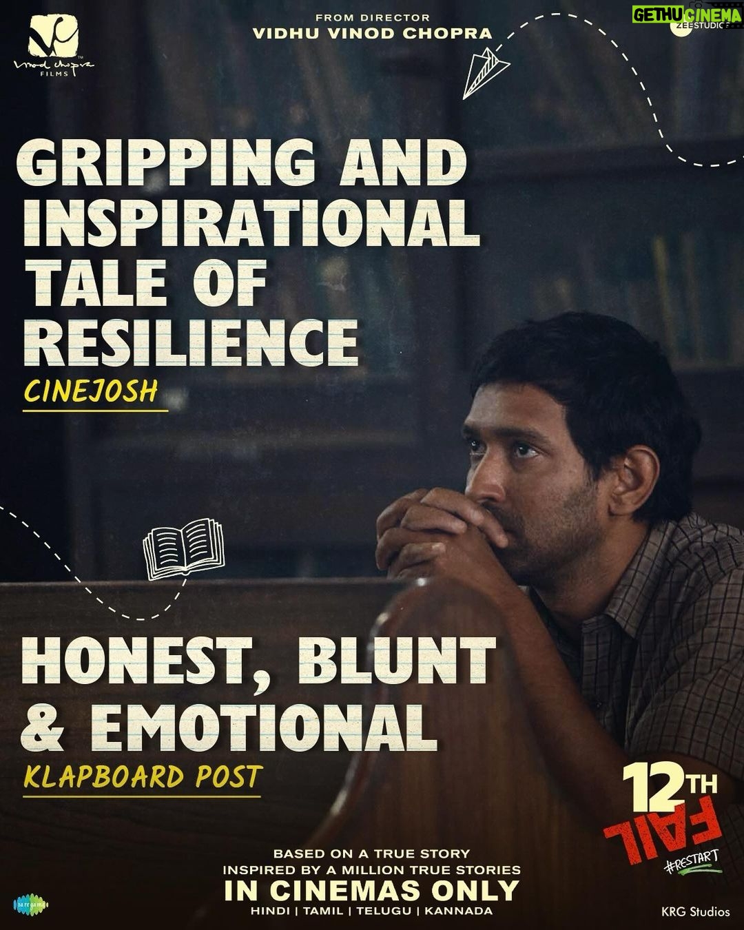 Vikrant Massey Instagram - Witness a journey of inspiration that's striking a chord with audiences everywhere β€οΈ #12thFailInCinemas Book your tickets today! π (Link in bio) #ZeroSeKarRestart Watch #12thFail IN CINEMAS ONLY, a film inspired by a million true stories. ππ₯ @vidhuvinodchoprafilms @zeestudiosofficial @medhashankr @anantvjoshi @anshumaan_pushkar #VikasDivyakirti @arsgeeta @itsharishkhanna @priyanshuchatterjee @moitrashantanu @swanandkirkire @saregama_official @krgstudios