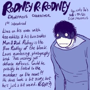 Violaine Briat Instagram - NEW PINNED POST!!!!!!
Meet all the characters of Rodney R. Rodney, my current serialized webcomic :) with very minor new lore drop ;)

(You can easily read it on webtoon or in my pinned tweet on twitter, link in bio!)

Rodney R Rodney (RRR for short) is an ongoing, serialized horror comedy webcomic about a local couple dealing with their.... "eccentric" neighbor. all chapters on Webtoons! (search Rodney R. Rodney)

#rodneyrrodney #myocs #originalcharacters #webcomic #webtoon #webtooncanvas #digitalcomics #myart #myartwork #characterdesign #charactersheet #digitalart #artistofinstagram