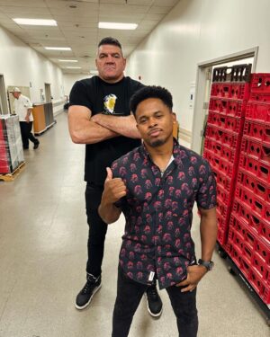 Walter Jones Instagram - Love rocking my  rsvlts Darth Vader Swag! While kickin it with Darth Vader!! @spenwilding_ #walterejones #tre.emanuel #starwars #powerrangers #herosandvillians
