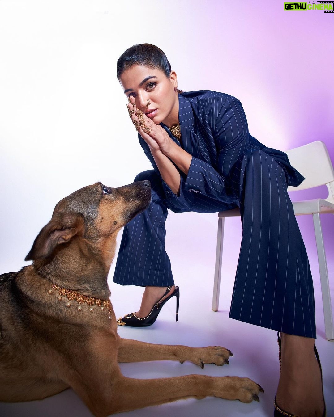 Wamiqa Gabbi Instagram - Peter on the sea for @gq @gqindia 🌊🐕 . Outfit- @jayeshandkaajalshah Styled by- @sukritigrover Styling Team- @vanigupta.23 @bitofbash @harshitadaga01 HMU @forum.gotecha Hair asst @hairmovesartistry Photographer @mohitvaru